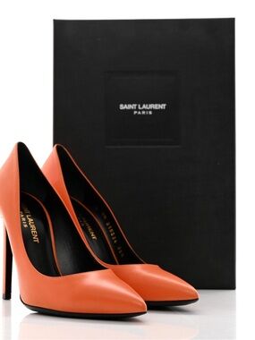 Saint Laurent Orange Pointed-Toe Stiletto Pumps